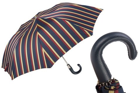 Зонт складной Pasotti Striped Folding Umbrella, Leather Handle, Италия.