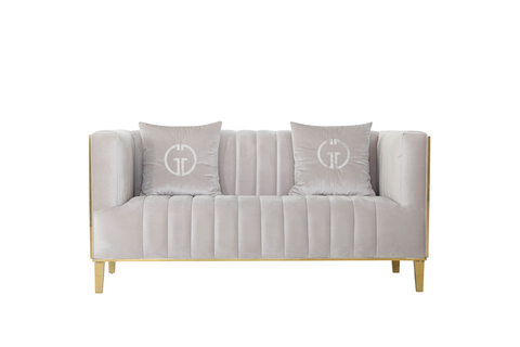 Диван 164x87x79см Garda Decor Basel двухместный велюр серый с золотом