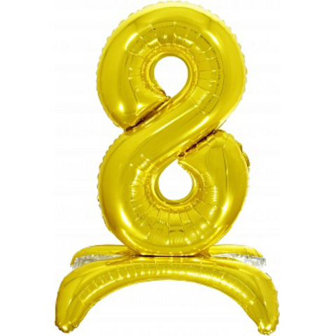 Фольгированная цифра 8, Золотая на подставке, 81 см