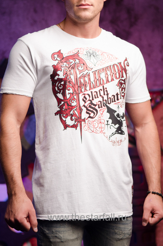 Affliction | Футболка мужская Black Sabbath Tee White Signature Series Red Label A590W белого цвета перед