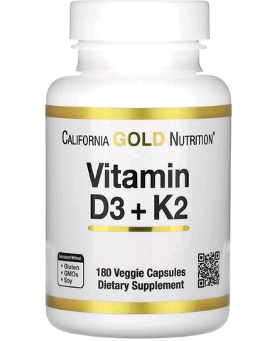 California gold nutrition, витамины D3 и К2, 180 растительных капсул