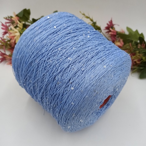 Cotton Stellar - 032 Голубой, пайетка 3мм, серебро
