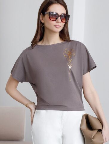 Нарядная футболка с блестящим принтом  D49.133 (131323)