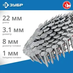 ЗУБР CRN 22 х 3.1 мм, барабанные гвозди кровельные оцинкованные, 9000 шт (305385-22)