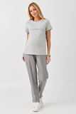 Футболка для беременных и кормящих 18072 серый меланж-белая полоса