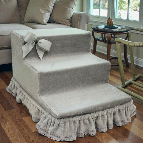 2137 - Лестница для собак с рюшей (серая)