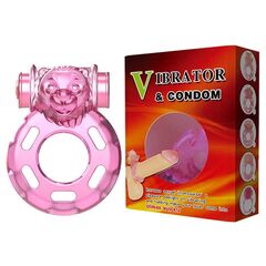 Розовое эрекционное кольцо с вибрацией Pink Bear - 
