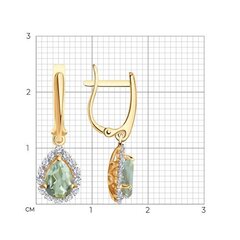 728150 - Серьги из золота 585 пробы с подвесками капельками из празолита
