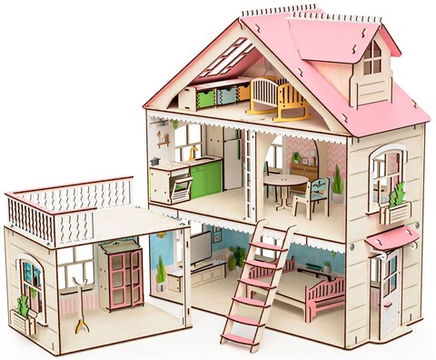 Кукольный домик Особняк с пристройкой и мебелью (M-WOOD)