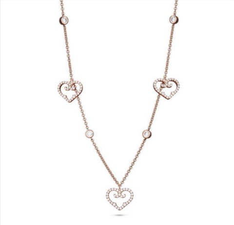 Choker Three Hearts, Rose Gold, Cubic Zircons