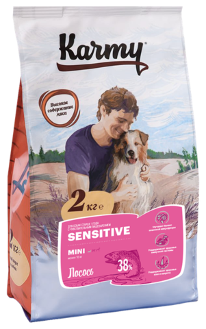 Сухой корм для собак Karmy Sensitive Mini для здоровья кожи и шерсти при чувствительном пищеварении, лосось 15 кг (для мелких пород)