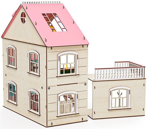 Кукольный домик с мебелью «Особняк с пристройкой» M-WOOD - деревянный конструктор, сборная модель