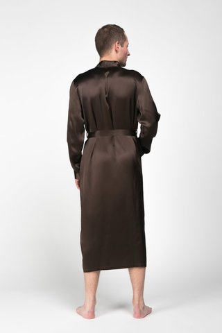 Мужской  халат из натурального шелка Luxe Dream коричневый