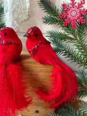 Птички Красные перьевые, на зажиме, 14-16 см, набор 3 шт