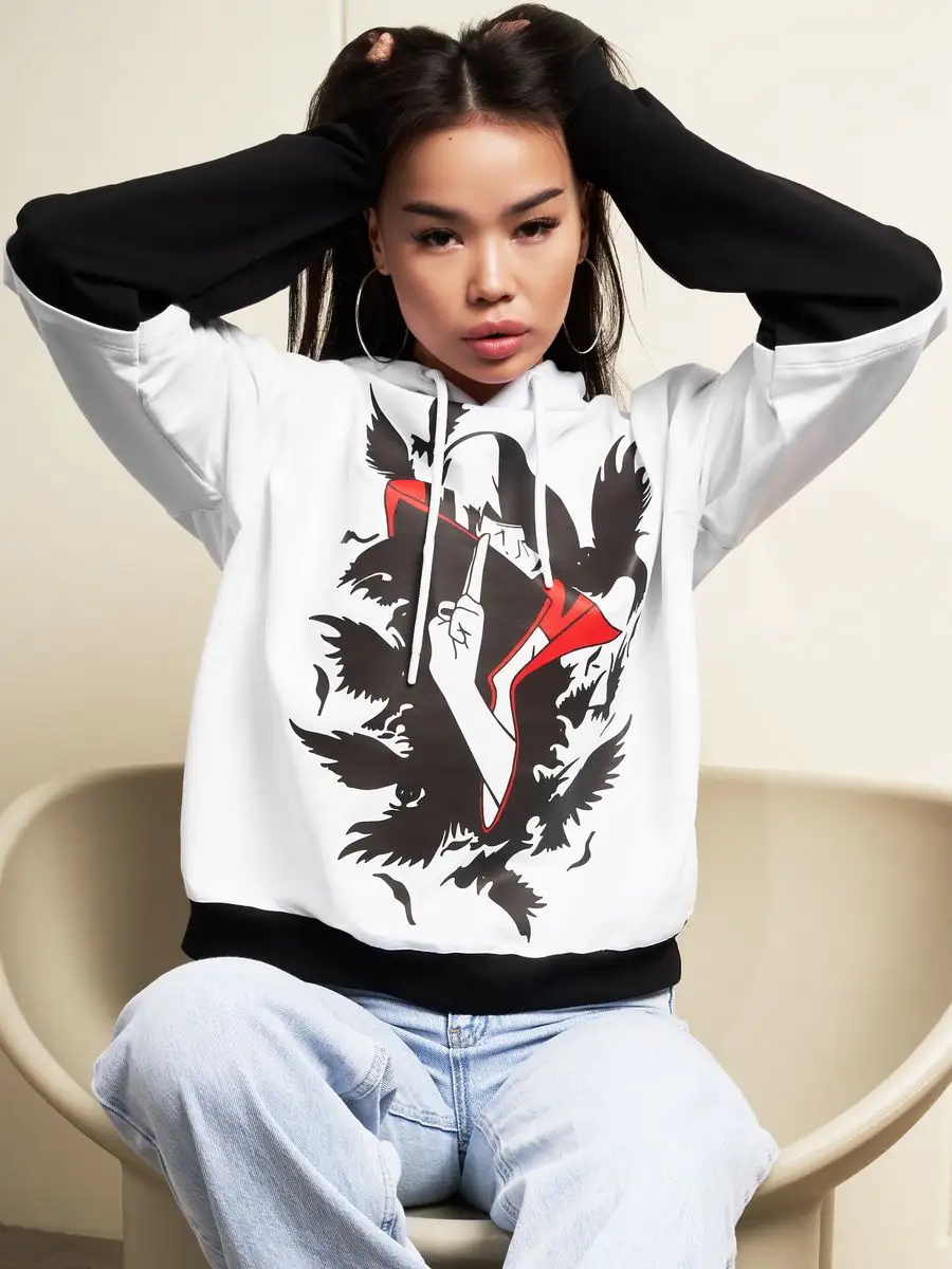 Худи женское мужское оверсайз с принтом аниме с капюшоном