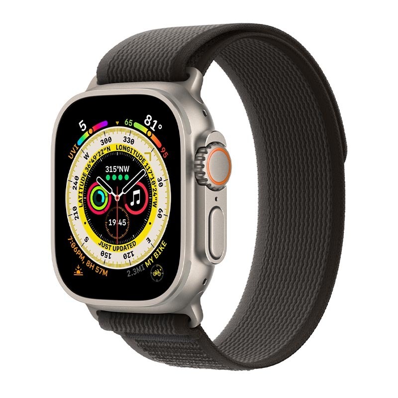 Apple Watch Ultra, GPS + Cellular, 49 мм, корпус из титана, ремешок Trail Loop черно-серого цвета, M/L