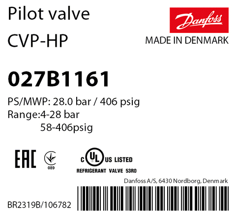 Пилотный клапан постоянного давления Danfoss CVP-HP 027B1161
