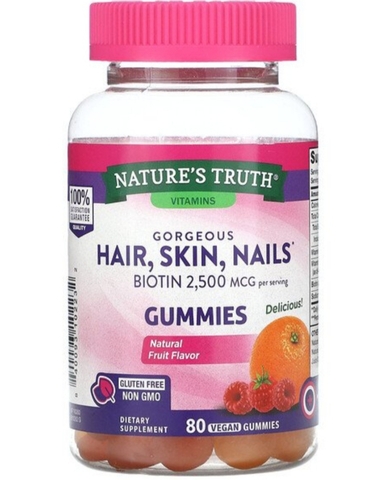 Nature's truth, Gummies для великолепных волос, кожи, ногтей, натуральные фрукты, 80 веганских жевательных таблеток