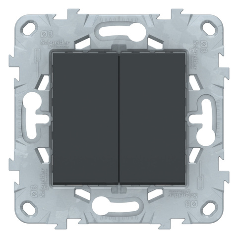 Выключатель двухклавишный. Цвет Антрацит. Schneider Electric Unica New. NU521154