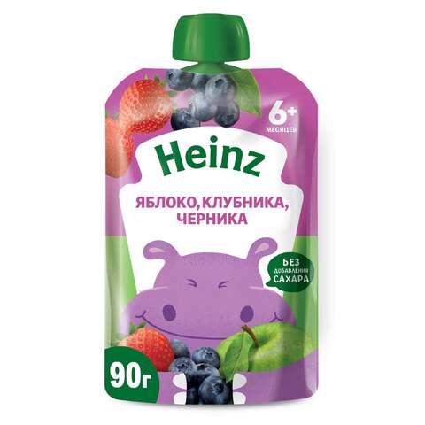 Пюре Heinz яблоко, клубника, черника, пауч 90 гр. (6+ мес.)