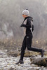 Премиальный костюм для лыж и зимнего бега Nordski Hybrid Hood Premium Black/Grey женский с лямками