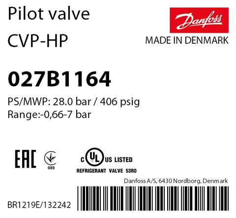 Пилотный клапан постоянного давления Danfoss CVP-HP 027B1164