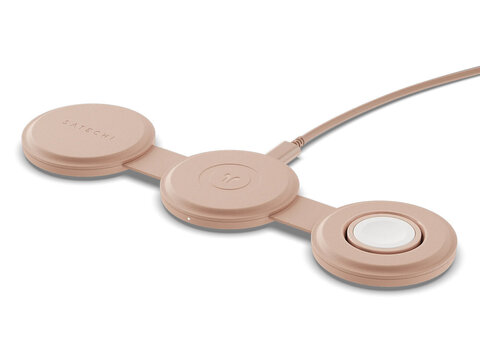 Беспроводная зарядка Satechi Qi2 OntheGo 3-в-1 Wireless Charger, нежно-розовый