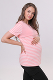 Футболка для беременных и кормящих 18072 коралл/полоска