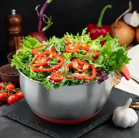 Миска Jolly Kitchen с ручкой, красная, 20 см, нержавеющая сталь 0,5 мм, объем 2л