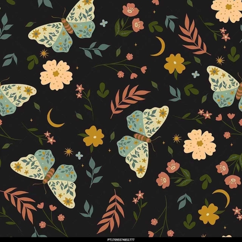 ПРЕДЗАКАЗ, БАБОЧКИ НА ЧЕРНОМ, 100% хлопок