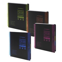 Тетрадь 120л., А5, клетка, Alingar "Colledge ruled", цветная спираль, чёрная пластиковая обложка, цветные пластиковые разделители, ассорти 4 цвета