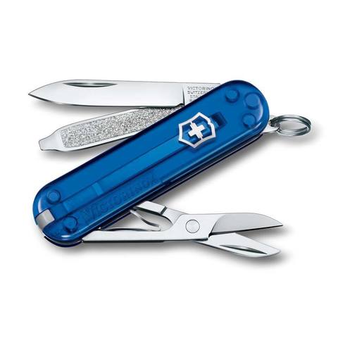 Нож-брелок Victorinox Classic SD Transparent Colors, Deep Ocean (0.6223.T2G) 7 функций, 58 мм. в сложенном виде, цвет синий полупрозрачный | Wenger-Victorinox.Ru