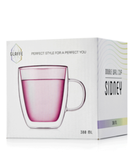 Кружка с двойными стенками 380 мл, стеклянная цветная розовая Sidney