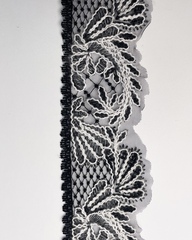 Тесьма из сетки с вышивкой и фестоном, цвет: чёрный/белый, 75 мм