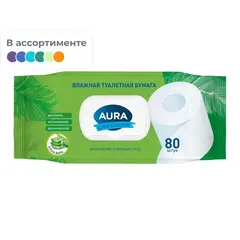 Бумага туалетная влажная AURA ULTRA COMFORT с крышкой 80 листа в упаковке