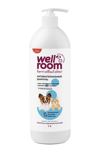 Wellroom шампунь с антибактериальным эффектом для собак и кошек 1л
