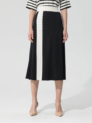 Женская юбка черного цвета с контрастной полосой из шелка и вискозы - фото 3