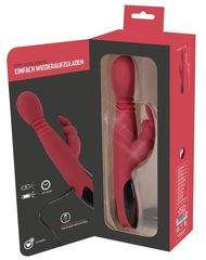 Красный вибромассажер с клиторальным отростком Rabbit Vibrator - 26,5 см. - 