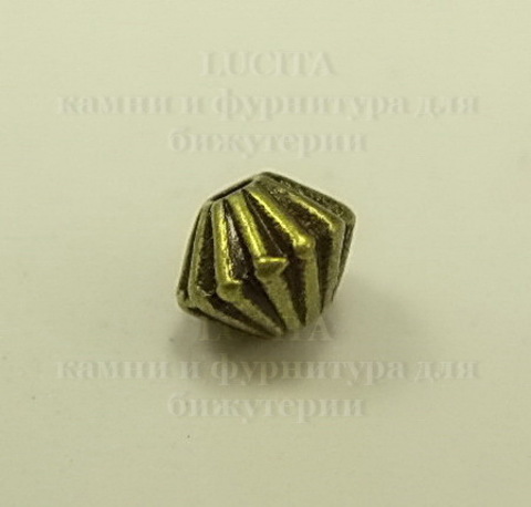 Бусина металлическая - биконус 5х4 мм (цвет - античная бронза), 10 штук