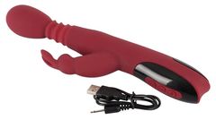 Красный вибромассажер с клиторальным отростком Rabbit Vibrator - 26,5 см. - 