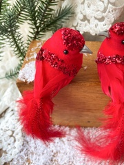 Птички Красные перьевые, на зажиме, 14-16 см, набор 3 шт