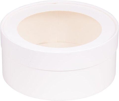 Коробка для сладостей круглая с окном диам.200мм выс.70 мм (белая)