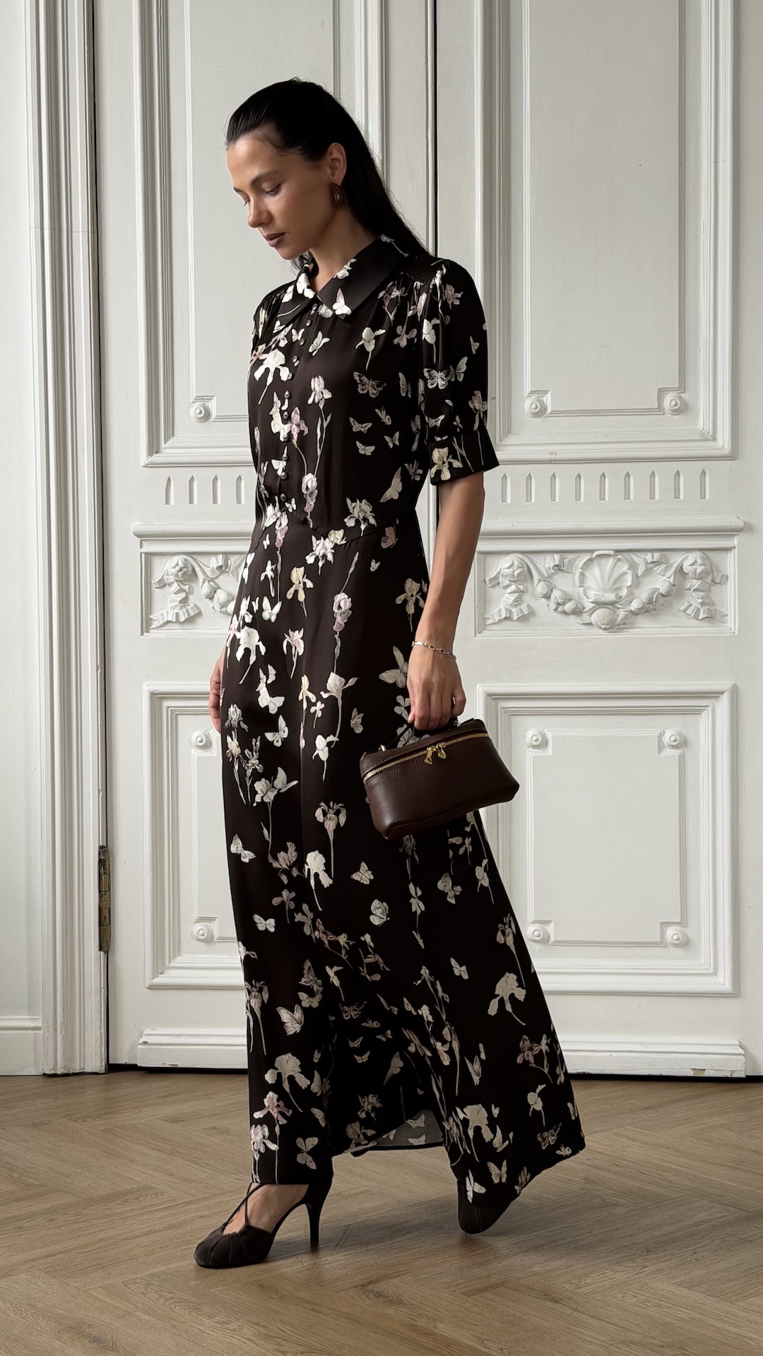Платье из вискозы с ирисами и бабочками