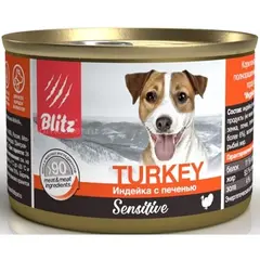 Консервы для собак Blitz Sensitive Dog Turkey & Liver (Pate) индейка с печенью 24шт 200гр