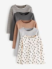 Лонгслив для девочки Next D57-079, 5 шт., Белый, Бежевый, Серый