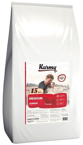 Сухой корм для щенков Karmy Medium Junior для здоровья кожи и шерсти 15 кг (для средних пород)