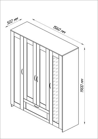 Шкаф комбинированный с зеркалом 4 двери 1 ящик Сириус