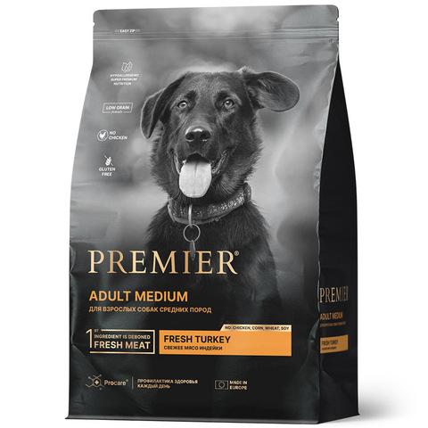 Сухой корм Premier Dog Turkey Adult Medium свежее мясо индейки, для собак средних пород, 1 кг