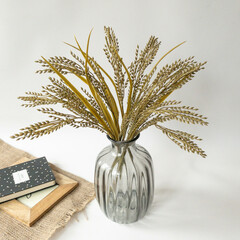 Колосья пшеницы, искусственная зелень, цвет натуральный бежевый, ветка 64 см, набор 2 ветки.