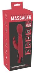 Красный вибромассажер с клиторальным отростком Rabbit Vibrator - 26,5 см. - 